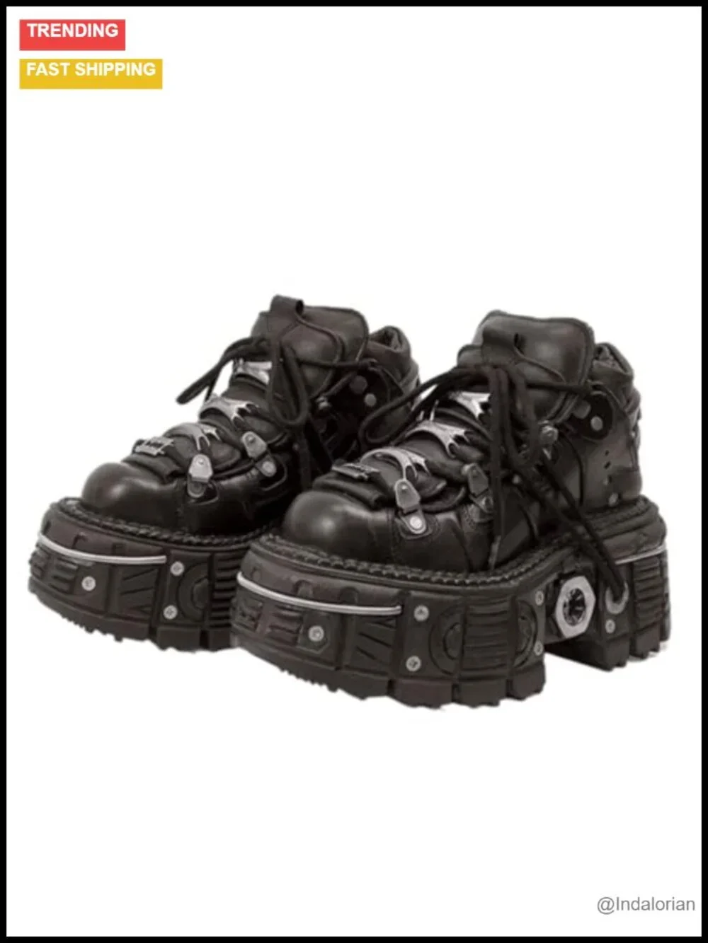 PU Leather Y2K Grunge Punk Platform Derby Shoes Gothic Skull Metal Accent